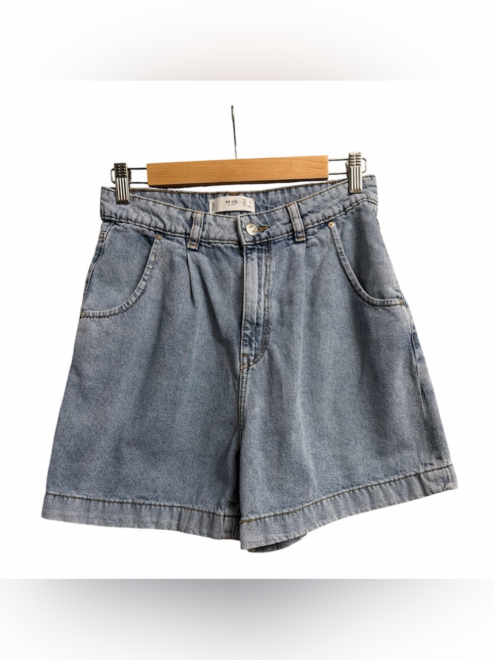 Mango Regina Style Washed Blue High-Rise Denim Shorts
